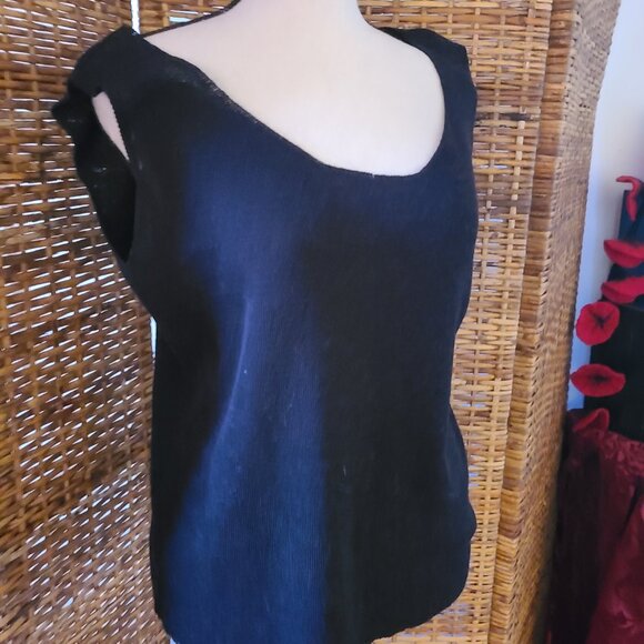 VTG Roni Bis Black Sleeveless Blouse Sz M Stretch Fabric Acrylic Linen Israel - Picture 3 of 5